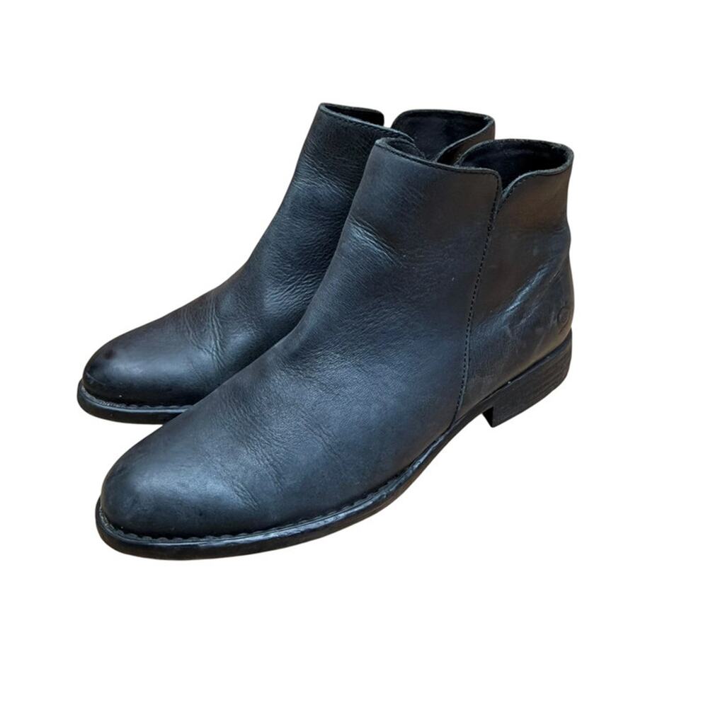 Born Cleo Womens Booties Size 7.5M Black Leather Side Zip Round Toe Ankle Boots